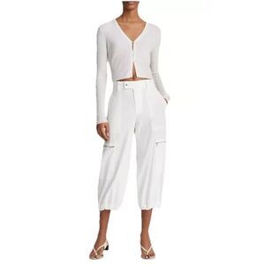 New Vince Low-Rise Cropped Parachute Pant Linen Blend Off White $395 New Size 12